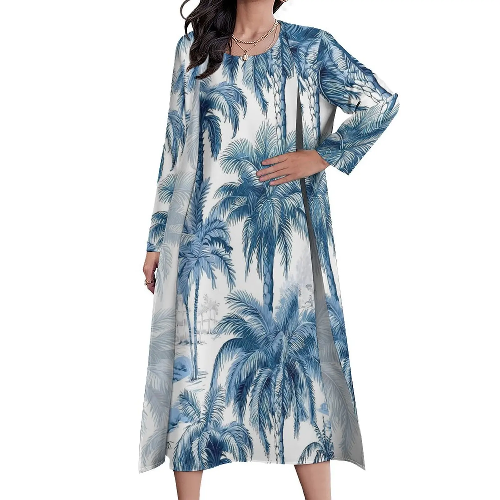 Hawaiian Blue Tropical Botanical Dress Spring  Street Wear Bohemia Long Dresses Womens Graphic Kawaii Maxi Dress Big Size 5XL