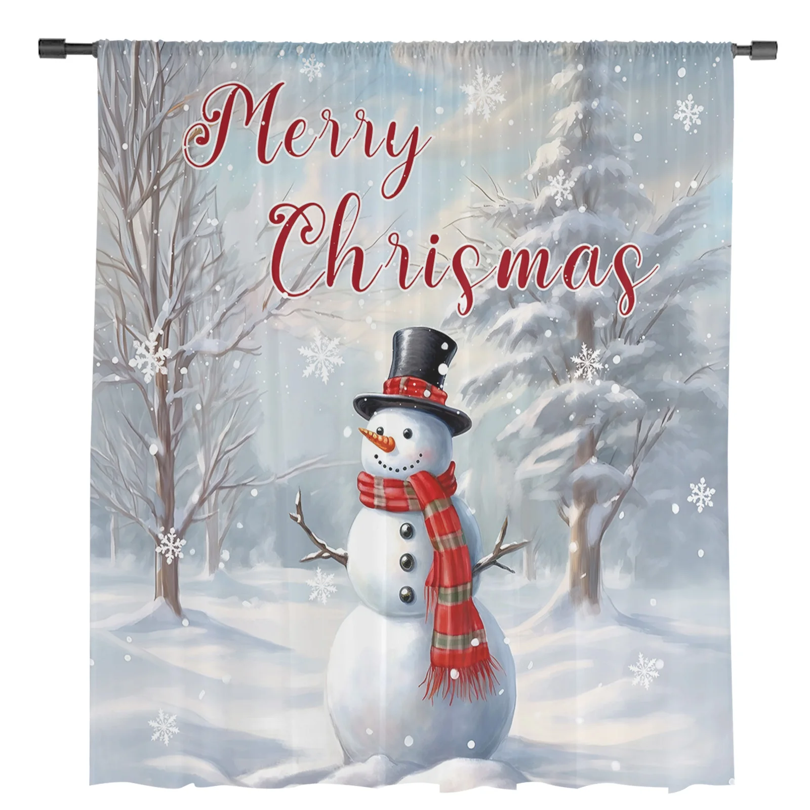 Christmas Snow Scene Snowman Sheer Curtains Christmas Home Decorations Window Tulle Curtains for Living Room Bedroom