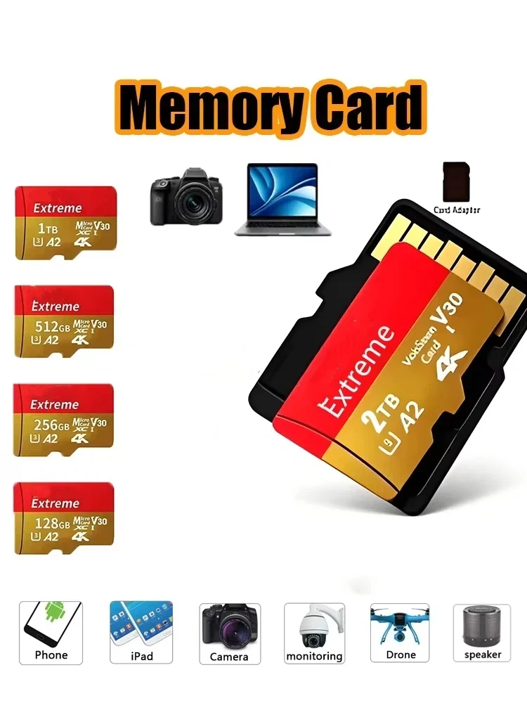 Micro-SD-Karte Hochgeschwindigkeits-SD-Speicherkarte 128GB 256GB 512GB 1TB 2TB Micro-SD U3 V30 TF-Flashkarte für Telefon- und Kamerageräte