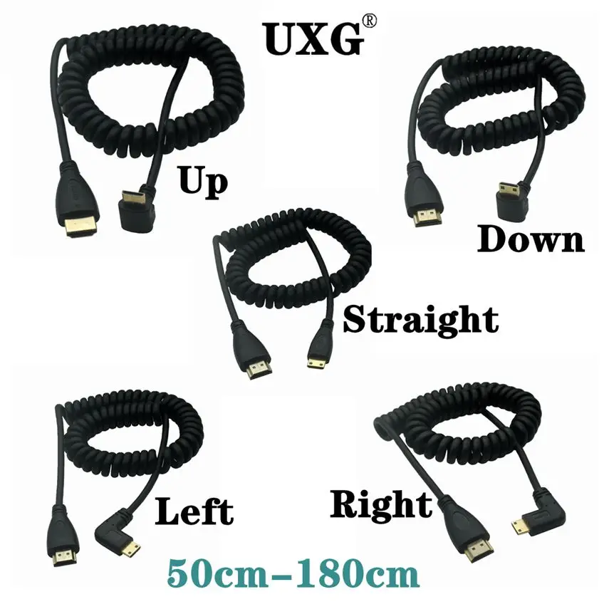 Up Down Right Angle Micro Mini HD Spring Curl Flexible Cable 1.4 HDMI-compatible Cable For Camera Tablet PC & Mobile Phones DSLR