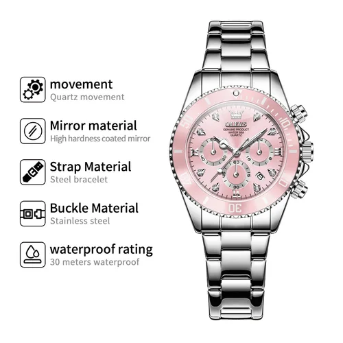 OLEVS 5632 reloj de lujo para mujer, reloj de cuarzo Original, multifuncional, HD, fecha, cronógrafo luminoso resistente al agua, reloj de regalo para mujer