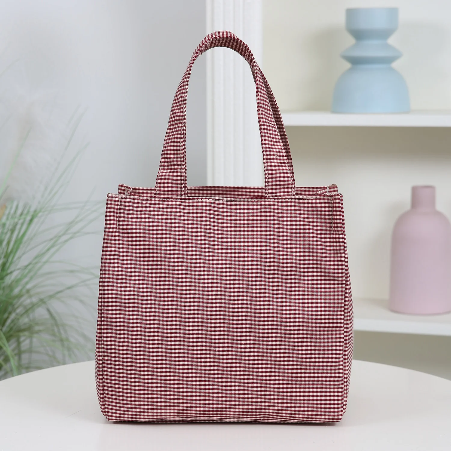 DLIU, Neuer Stil, Verdickter Stoff, Karomuster, Pendler-Tragetasche, Lunchbox-Aufbewahrungstasche, Lunch-Tasche, Mehrzwecktasche – Detail 5
