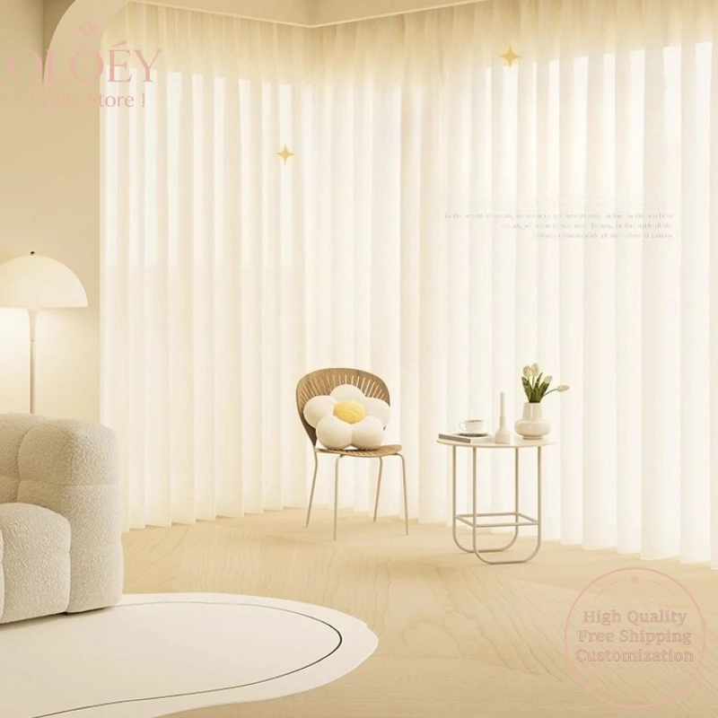 

Cream Wind Diamond Net Curtain for Bedroom Window Balcony Sheer White Window Gauze Breathable Light Filtering Decorative Screen