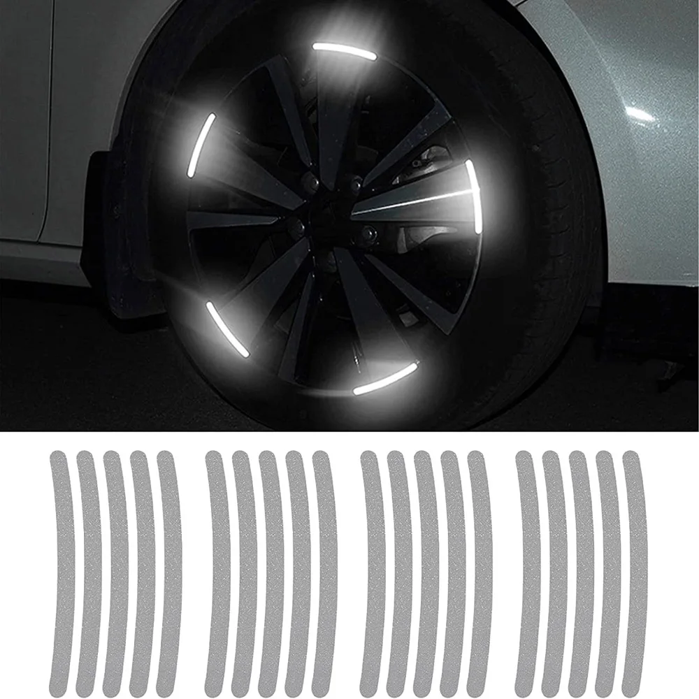 40/20pcs Car Wheel Reflective Stickers Tire Hub Safety Warning Strips Car Motorcycle Bike Tyre Hub Styling Night Reflector Decal