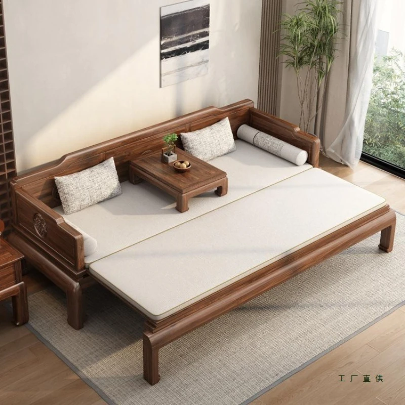 

LH new Chinese solid wood sofa bed multi-functional push-pull bed living room folding telescopic bed