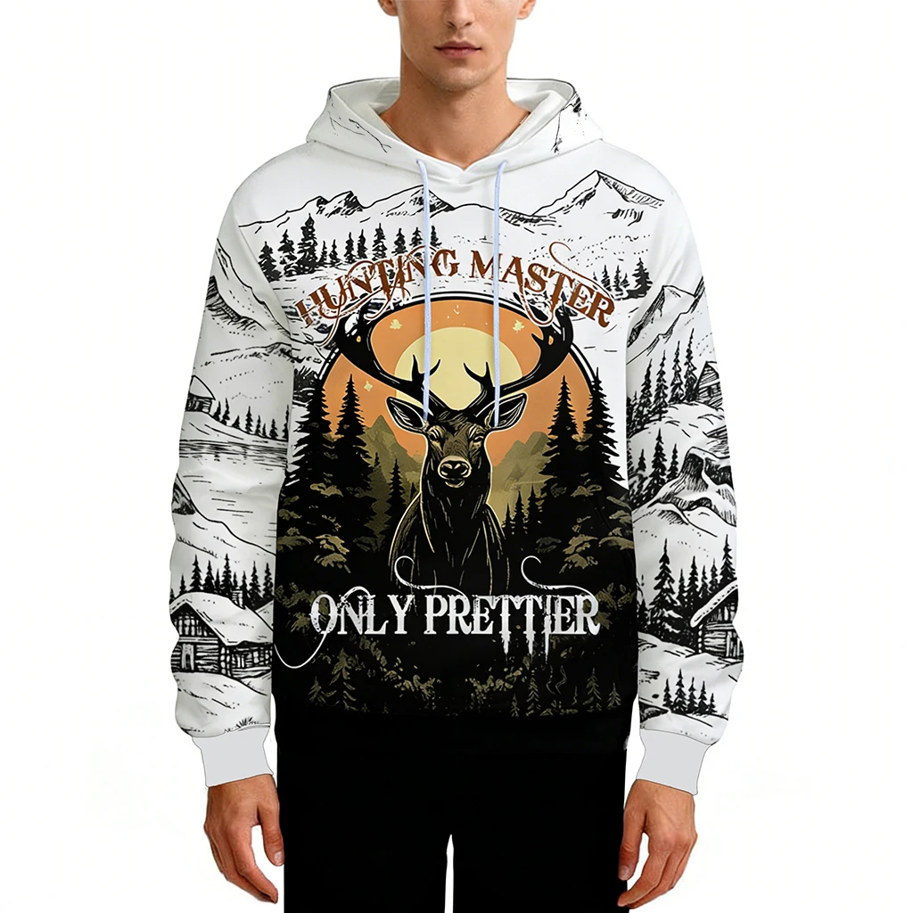 

Outdoor Hunting Adventure Pullover Hoodie Bear Wolf Animal Print Long Sleeve Sweatshirt Street Fashion Trendy Sports Casual Tops