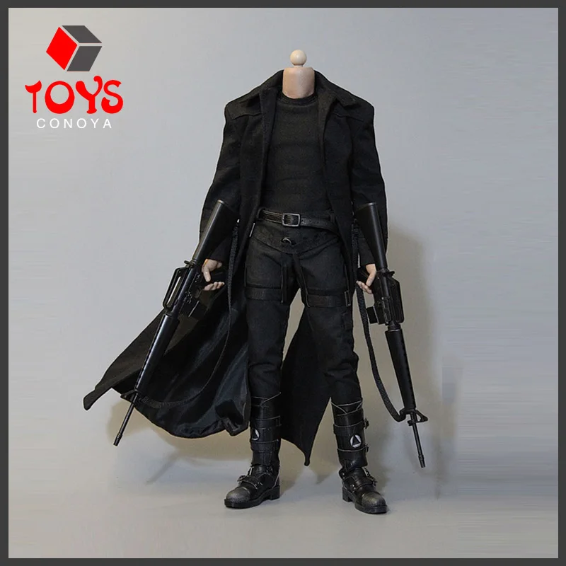 

DAFTOYS F022 1/6 Male Soldier Clothing Fashion Trend Ultra Long Black Trench Coat Killer Attire Fit 12'' Action Figure Body DIY