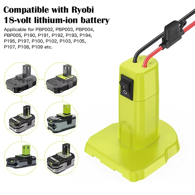 Power Wheels Adapter For Ryobi 18V Battery With Fuse Switch DIY Battery Adapter Connector For Ryobi 18V Nimh/Nicd/Li-ion Battery