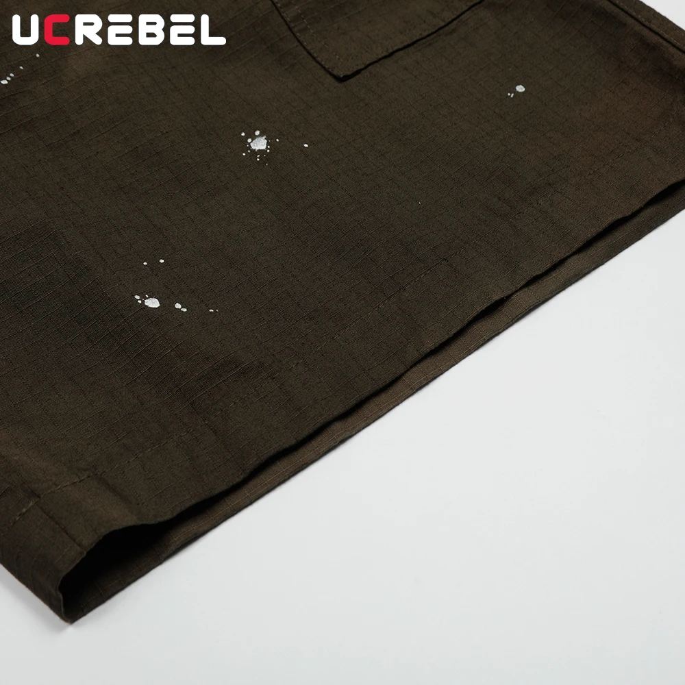 Pocket Cargo Shorts Mens Gradient Dyed Splash Ink Summer Retro High Street Pleated  Loose Wide Leg Short Pants Men