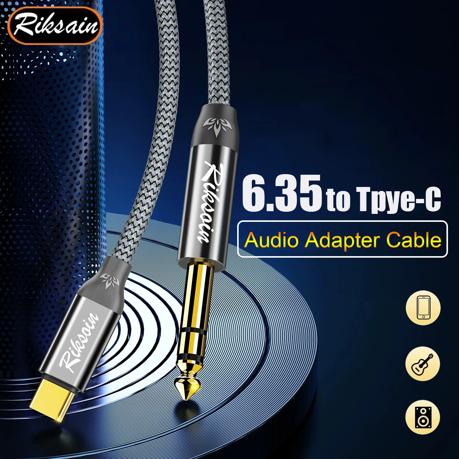 Cable de Audio estéreo USB C a 6,35mm 1/4 TRS tipo C a conector auxiliar de 6,35mm para amplificador mezclador de cine en casa bajo eléctrico