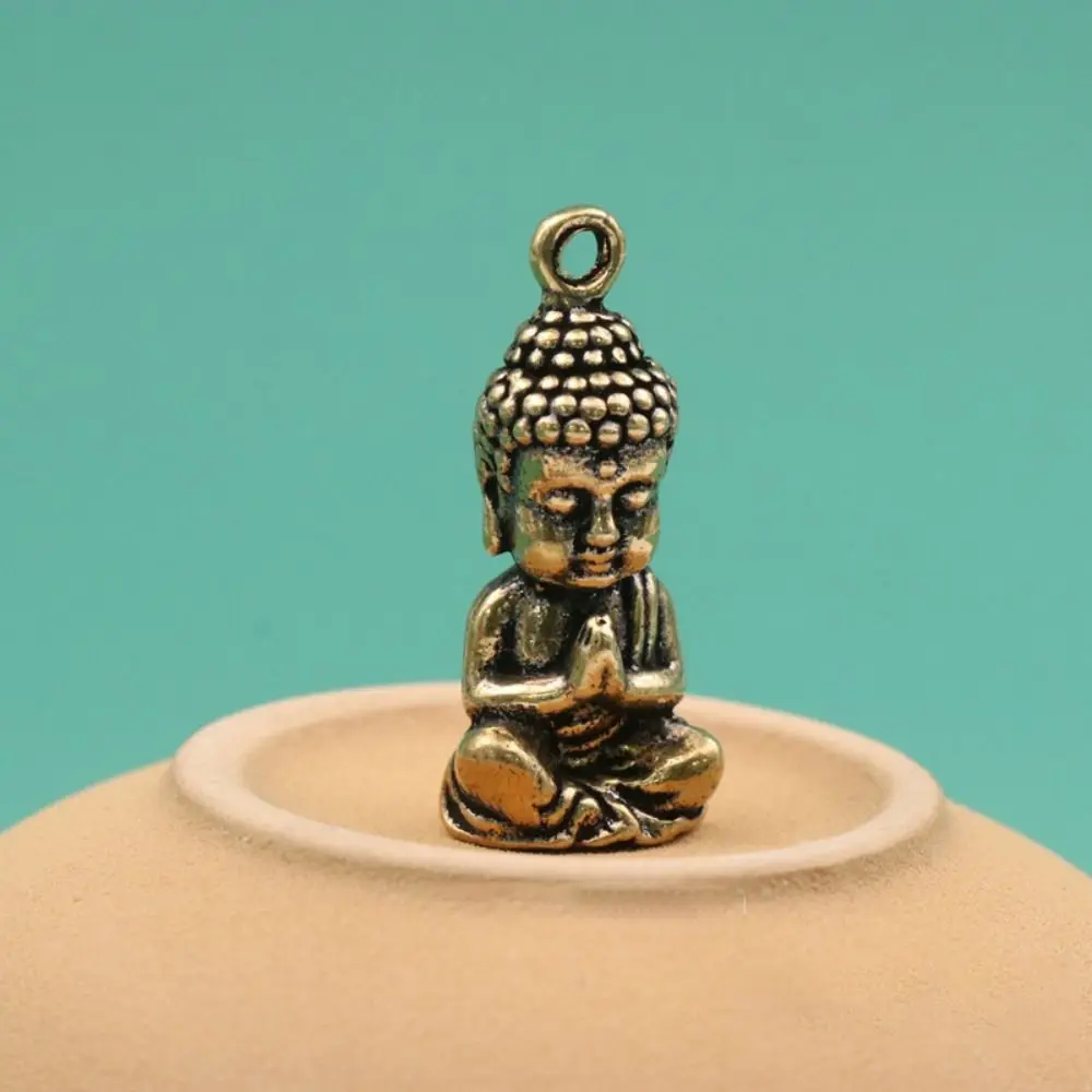 Mini Portable Vintage Brass Buddha Statue Pocket Sitting Buddha Figure Sculpture Home Office Desk Decorative Ornament Toy Gift