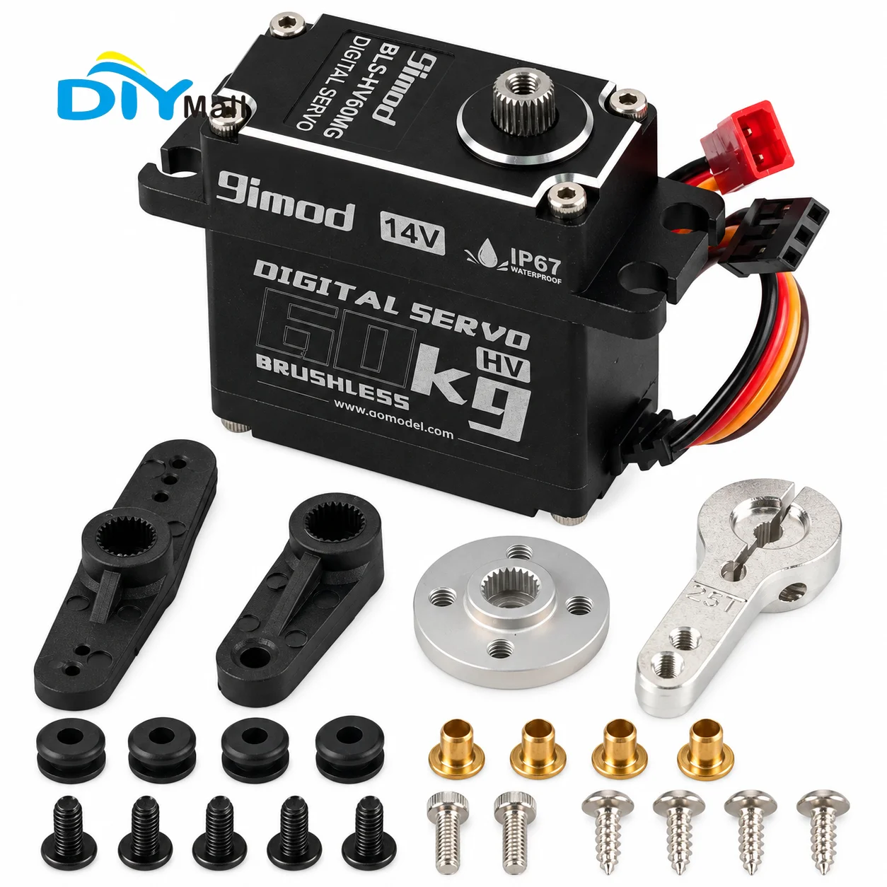 DIYmall 60KG High Torque Brushless Digital HV Servo IP67 Waterproof All Metal Gear for 1/8 1/10 RC Crawler Truck