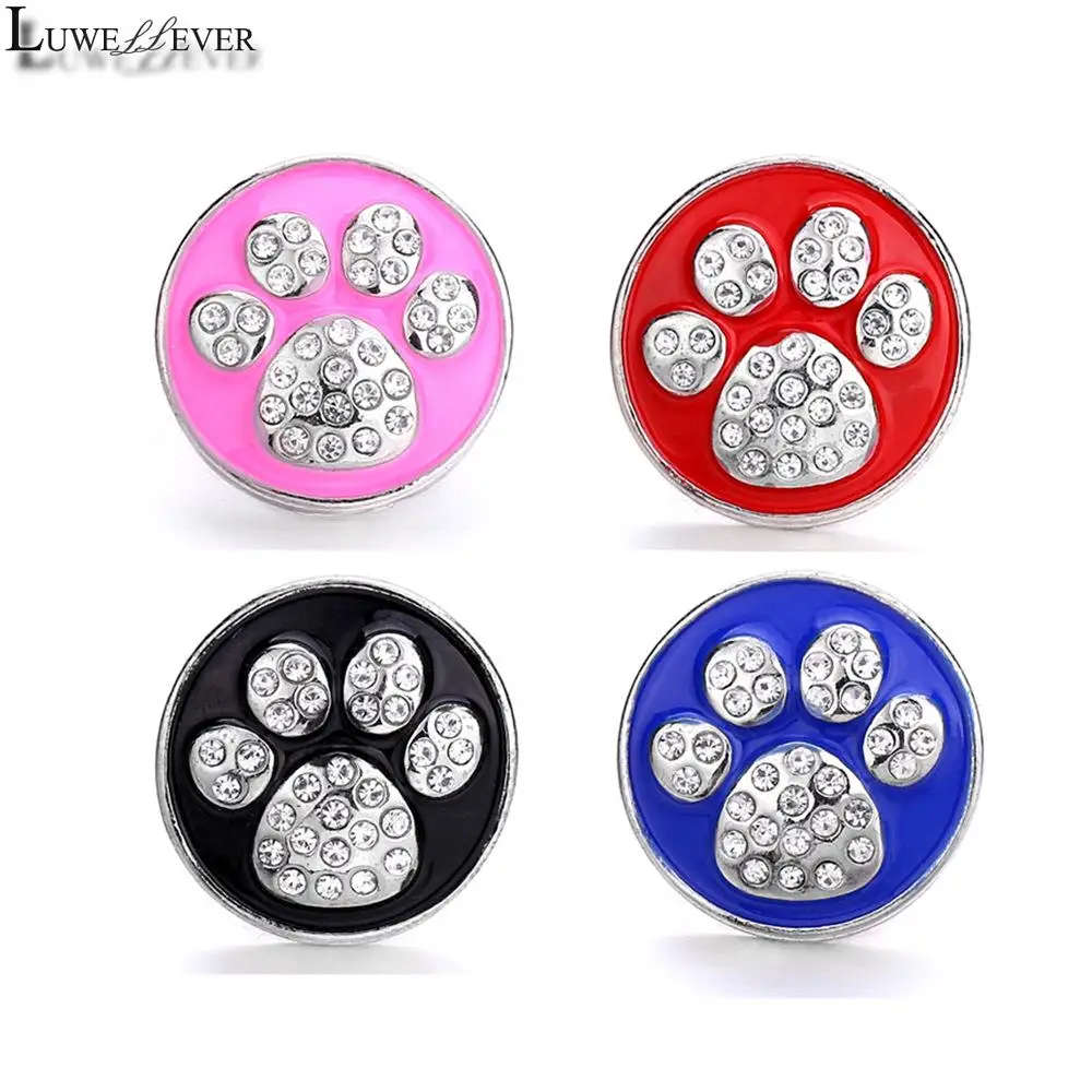 Component 053 Dog Paw Print Crystal 18mm Metal Snap Button For Bracelet Necklace Interchangeable Jewelry Accessorie Findings