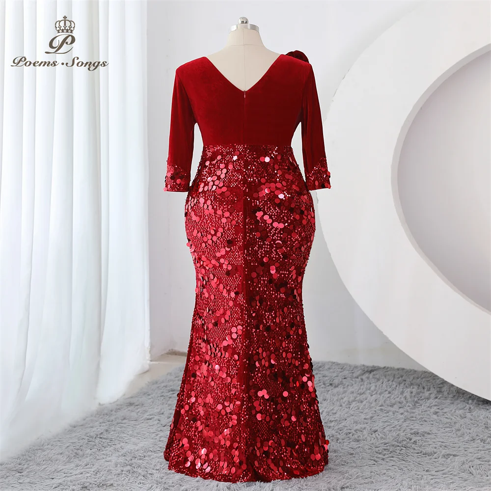 Long sleeve Evening dress vestidos de fiesta elegantes largos de noche Plus Size red party dresses woman Gown Maxi dress