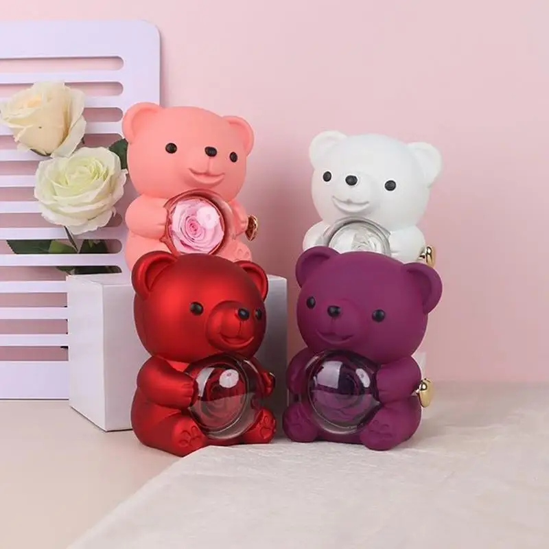

Bear Necklace Case Romantic Bear and Rose Jewelry Box Hug Bear Decoration Necklace Box Rose and Rotating Bear Case with Double
