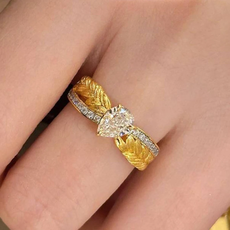 Inspiration water droplet gemstone rings for women light luxury brushed pear shaped engagement ring adjustable wedding jewelry