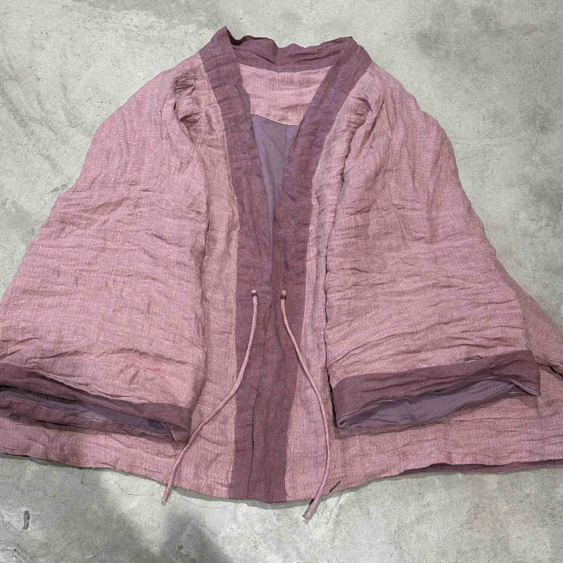 

Spring Autumn Arts Style Women V-neck Lacing Open Stitch Coat Thick Warm Cotton Linen Vintage Striped Loose Jacket High Quality