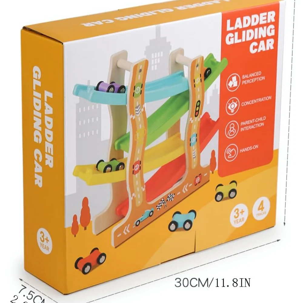 รถแข่งไม้มอนเตสซอรี่ พร้อมรถมินิ 6 คัน และรางสำหรับเด็กวัย 1-3 ปี - เสริมสร้างทักษะการเคลื่อนไหวและการเรียนรู้เชิงเหตุผล