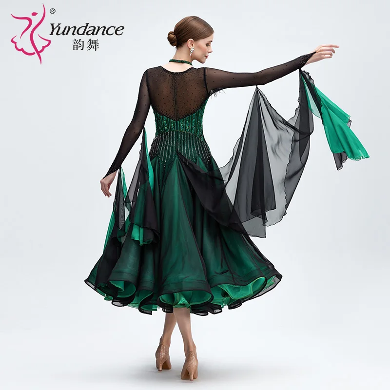 B-24017 Custom new performance wear rhinestone dress standard ballroom dance chiffon long ballroom dancing dress for sale