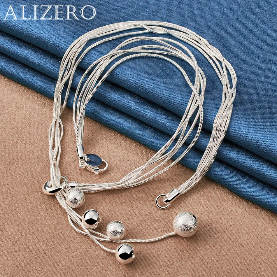 

ALIZERO 925 Sterling Silver Smooth Frosted Beads Balls Pendant Necklace Wedding Party Fashion Accessories Charm Women Jewelry