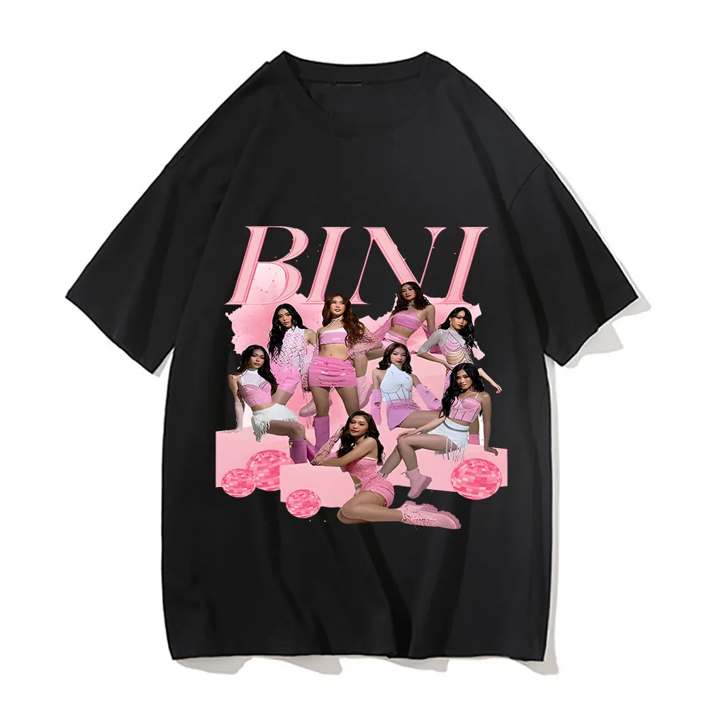 BINI Girls Group Kpop Singer T Shirt Merchandise Men Women Pure Cotton Vintage T-shirt Short Sleeve Clothing Adult Streetwear