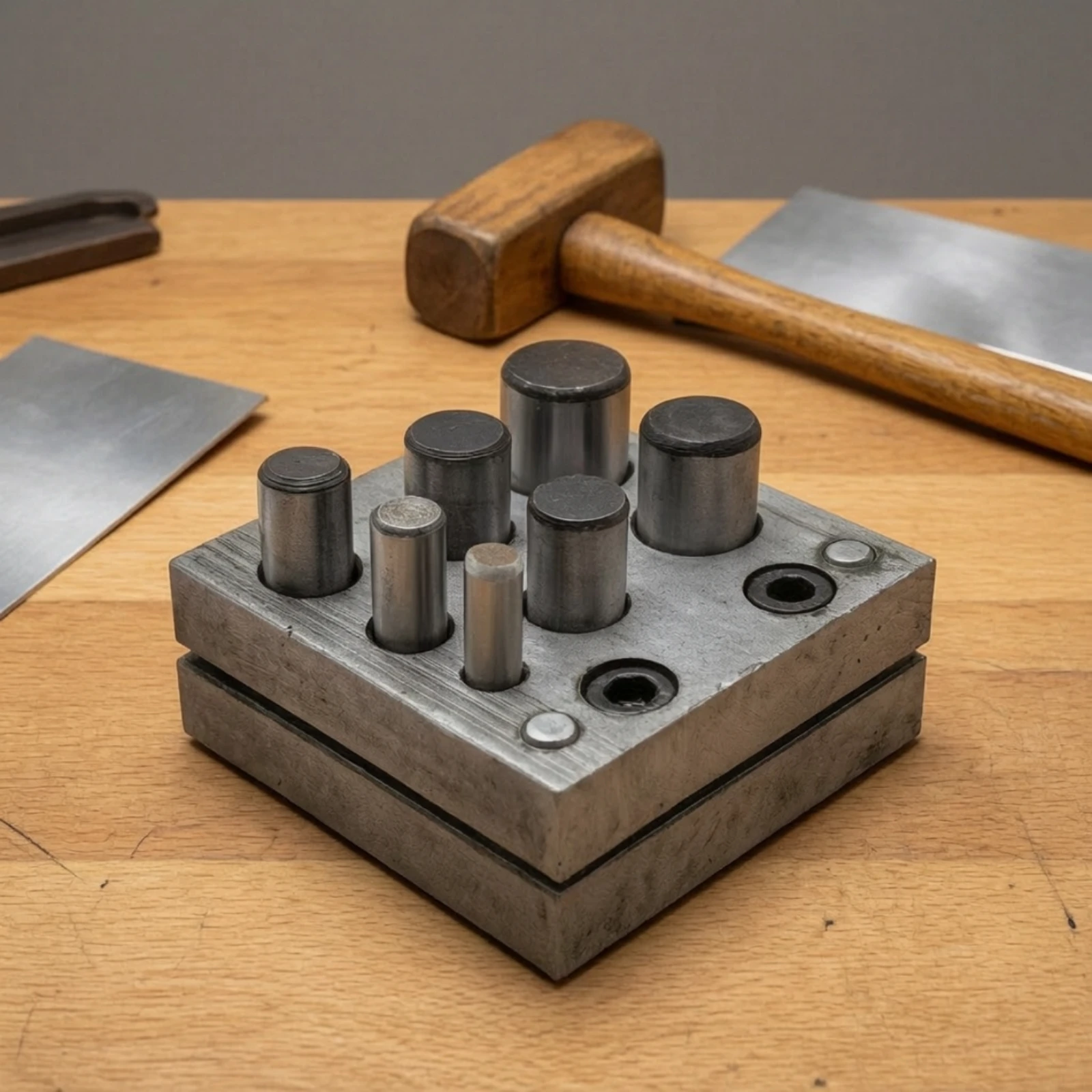 Punch Die Block with Seven Posts High-Quality Steel Punch and Die Set Metal Sheet Puncher Compact Circular Cutter Cutter