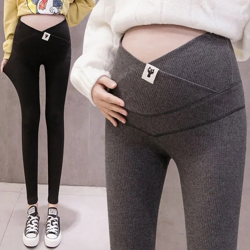 Low-Waist Across Design Maternity Solid Color Leggings Spring Skinny Pants Clothes For Pregnant Women Autumn Pregnancy Trousers