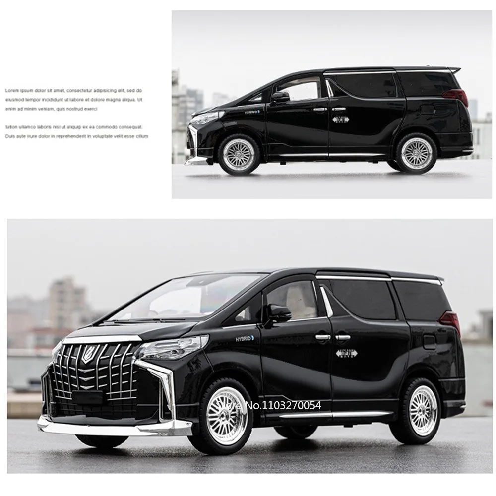 1/18 ALPHARD Model Cars Toy Metal Diecast MPV Automatic Doors Alloy Body Rubber Tires Sound Light Pull Back Toys for Kids Gifts