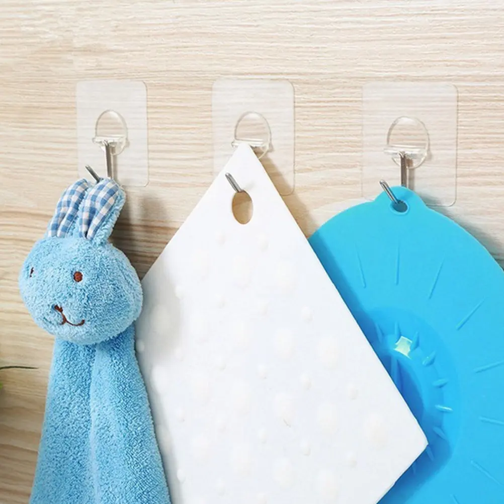 10Pcs No-Drill Wall Hooks Self Adhesive Traceless Hooks for Clothes Coats Towels Dorm Travel Home Laundry Multipurpose Punch