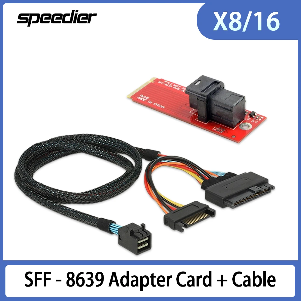 Carte adaptateur SFF-8643 + câble PCI-E 4.0 X8 NVME Riser vers double Port, câble de Conversion Mini SAS M.2 vers U.2 SFF-8639