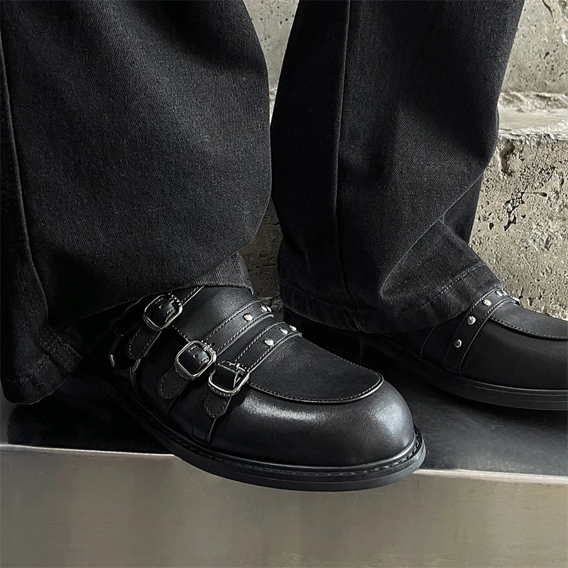 

New High Quality Comfortable NonSlip Leisure Round Toe Men's Leather Shoes Outdoor Gathering Comic Exhibition Large Size Loafers