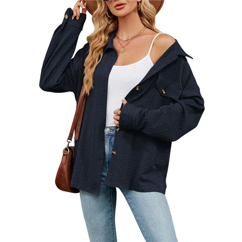 

FX-Женские легкие вязаные рубашки на пуговицах с длинными рукавами, повседневные блузки большого размера, топы