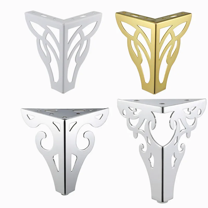 4PCS Hollow Carving Metal Furniture Legs with Rubber Feet Pad Cabinet Table Legs Sofa Support Foot for Furniture Accessories