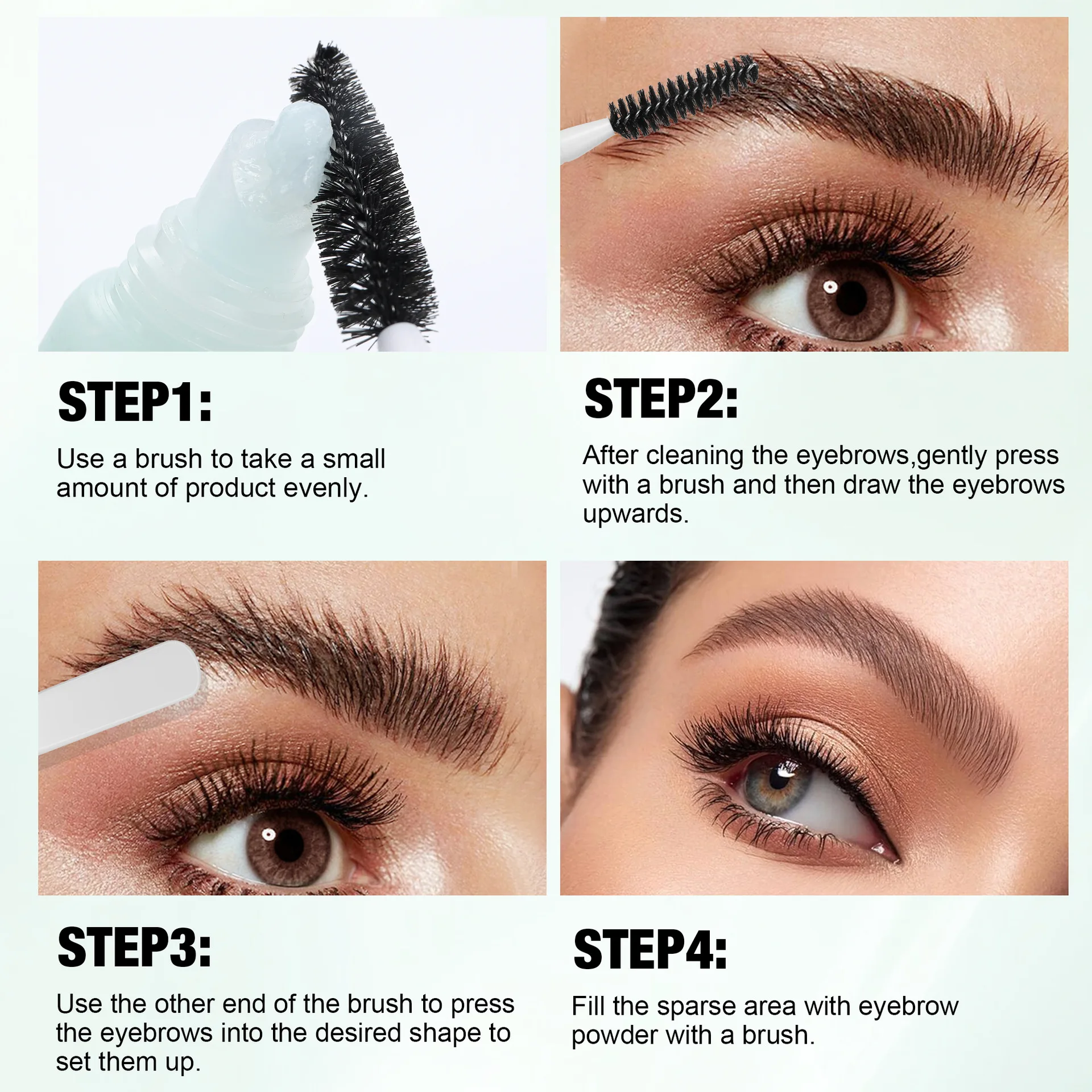 ブラシ付きアイブロウジェル、長持ちするウォータープルーフ、強力、速乾性、塗りやすいビタミンEアイブロウジェル