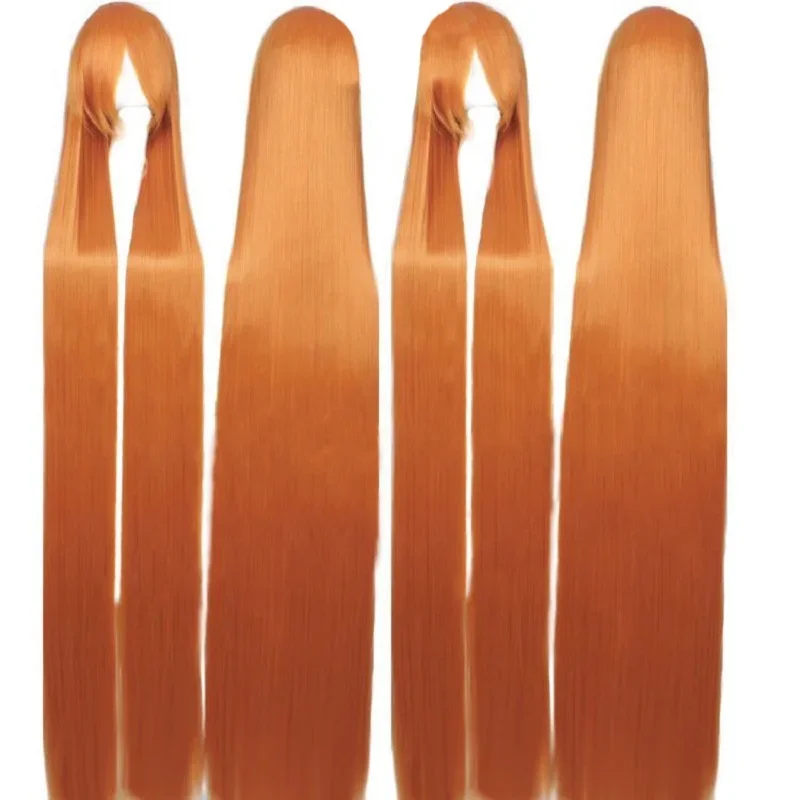 150CM Long Orange Straight Wigs 60'' women Heat Resistant Synthetic Hair anime Cosplay Wig Costume Accessories Party Wigs