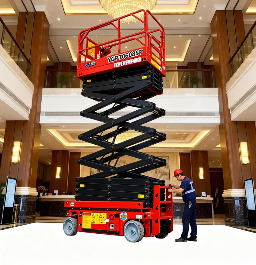 Self-Propelled Hydraulic Scissor Lift Table 8-14m Solid Rubber Tires Large Load Durable Multi-Purpose For Factory Warehouse