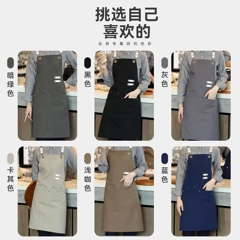 Canvas Apron Custom Logo Catering Supermarket Cake Shop Barista Flower Fruit Shop Workwear Women's Apron Printing