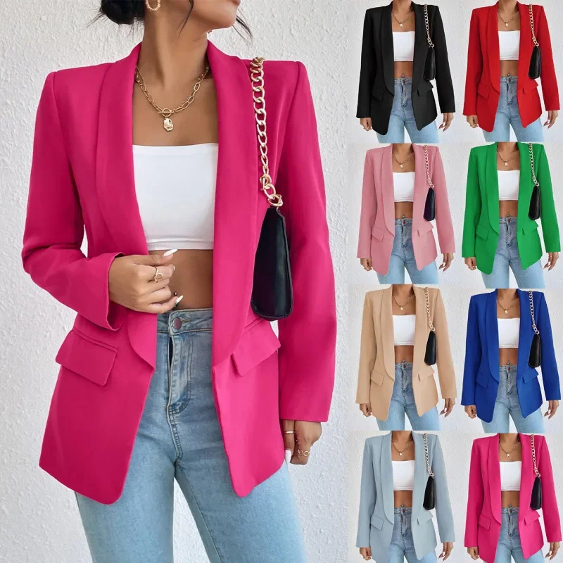 Jaket wanita lengan panjang, Jaket Wanita Mode Musim Semi Traf, 25 34 katun poliester Solid, Blazer kantor wanita lengan panjang, pakaian luar baru