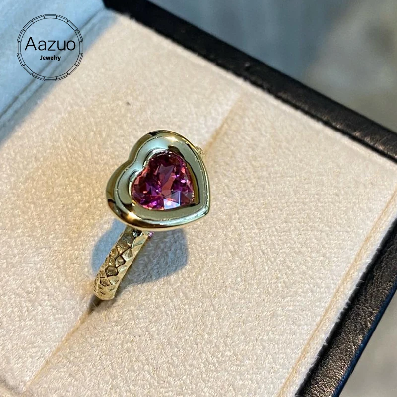 

Aazuo Fine Jewerly 18K Solid Yellow Gold Natural Purple Tourmaline 1.14ct Classic Heart Ring For Women Senior Banquet Party