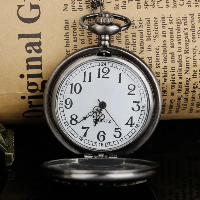 Classic Moive Anime Sun Pentagram Pocket Watch Steampunk Necklace Digital Pendant Chain Clock Fashion Sculpture Men Women Gift