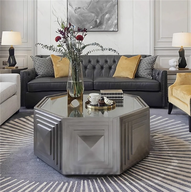 neoclassical living room solid wood tea table polygon creative fashion light luxury