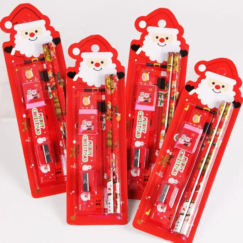 5 Piece Cartoon Christmas Stationery Set Children Writing Tools Girl Gift Office School Art Supplies Drawing Pencils