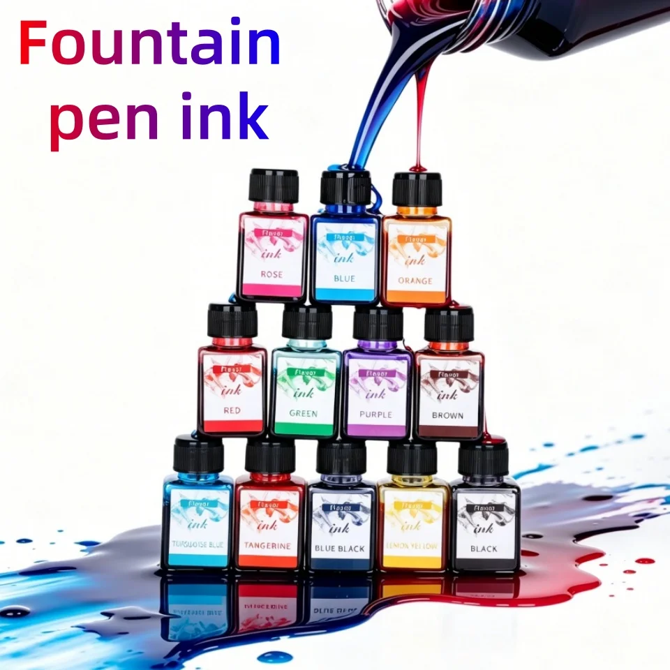 12-Colors Fountain Pen Ink, 25ml, Non-Carbon, High-Quality Quick-Drying Ink for Adult Calligraphy and Writing with Colored