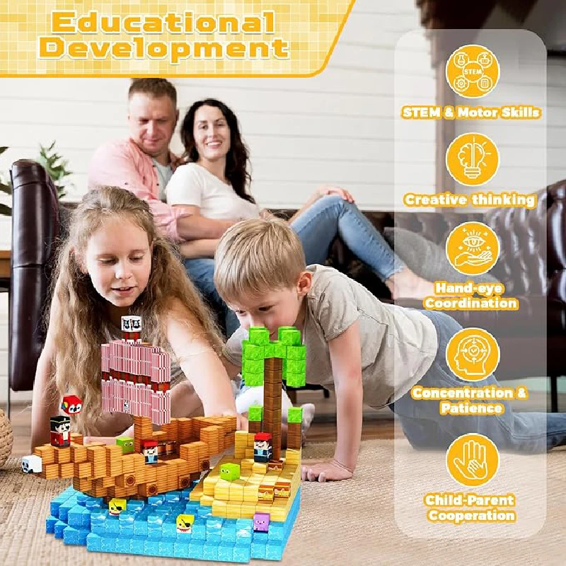 Blocs de construction magnétiques Mine World Undead, ensemble d'aimants Cube de bateau Pirate pour enfants de 3 ans et plus, modèle de bricolage, cadeau créatif pour enfants