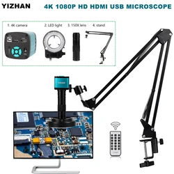 YIZHAN 4K Electronic Digital Microscope HDMI USB 1080P HD Video Microscope Camera 1-150X Zooms Remote Control Articulated Arm