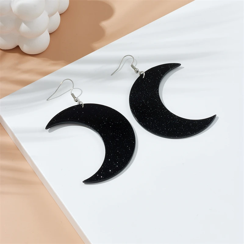 YAOLOGE Acrylic Creative Black Bend Moon Pendant Earrings For Women Girl New Trend Ear Dangle Cartoon Jewelry Gift Party серьги