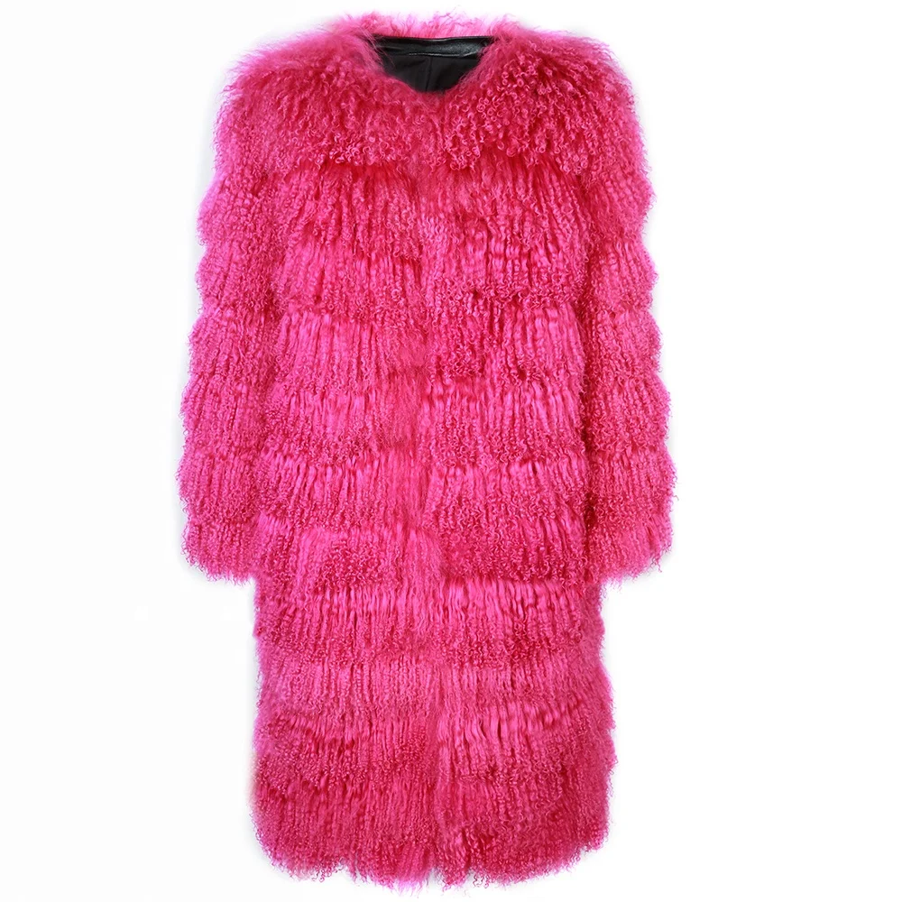 Autumn New Elegant Women Mongolia Sheep Fur Coat Ladies Fur Jacket