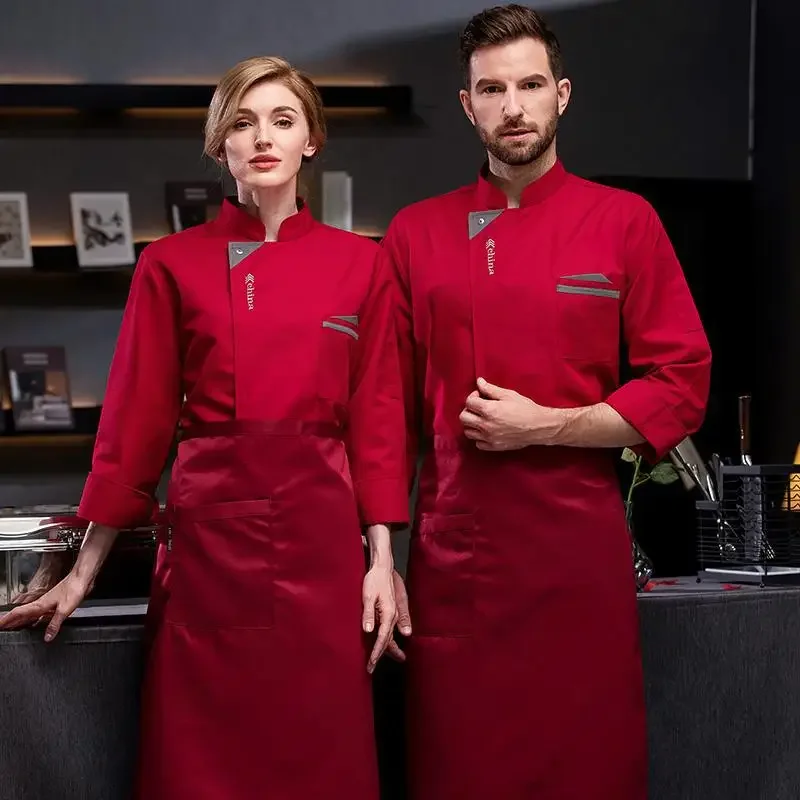 Chef Overalls Short Sleeve Summer Wine Restaurant Ding Room Kitchen Food Breathable Chef Uniform Men's Long Sleeve