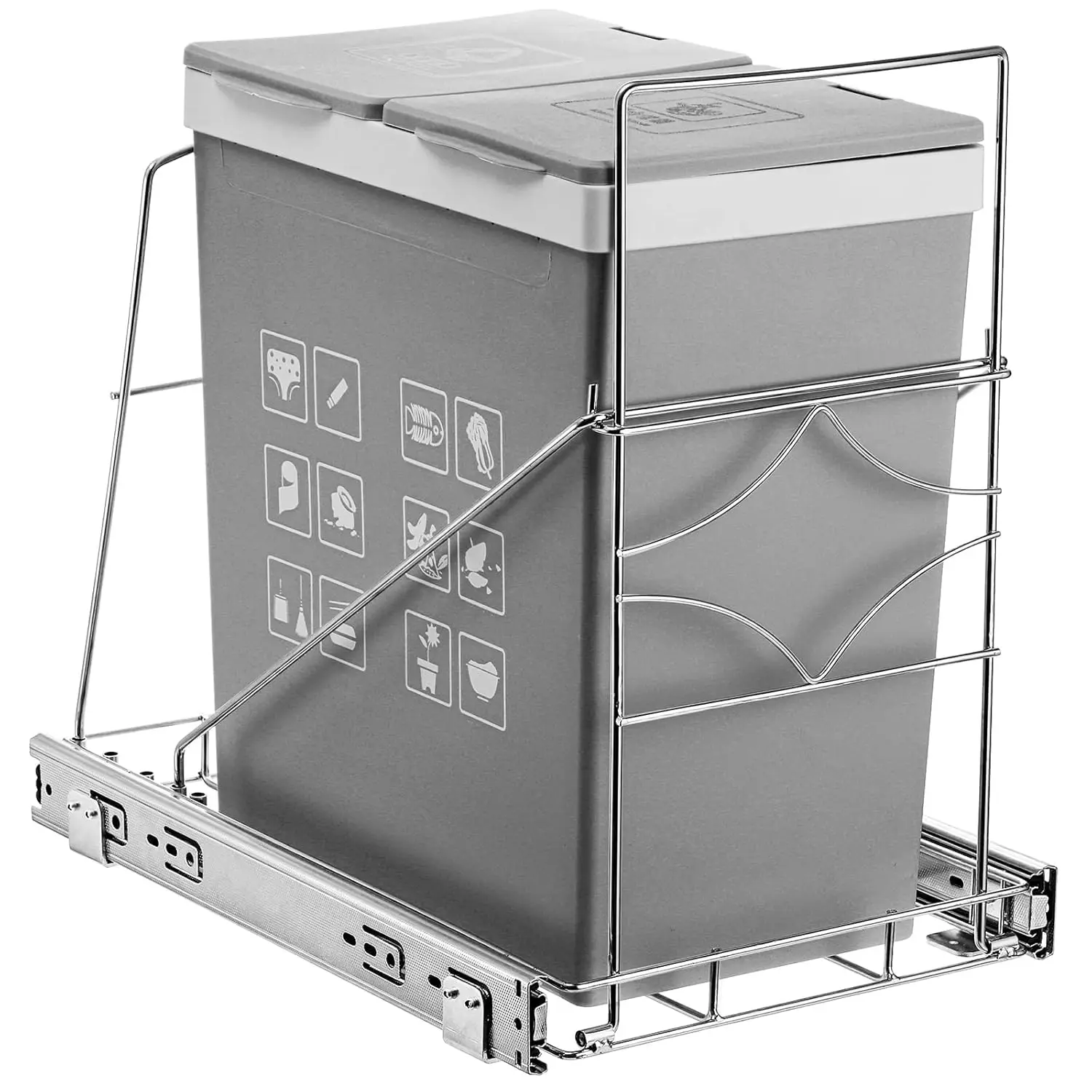 

Under Cabinet Pull Out Trash Can, Adjustable Stainless Steel Slide Out Garbage Shelf for 7-11 Gallon Bins