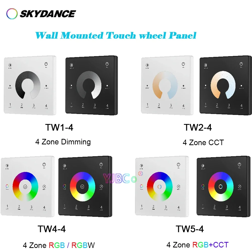 

Skydance 4 Zones Wall Switch Touch wheel Panel Single Color/CCT/RGB RGBW/RGB+CCT LED controller 2.4G RF Remote dimming Dimmer 3V